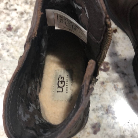 UGG Orion Women’s Leather Biker Ankle boots Brown - Picture 6 of 7